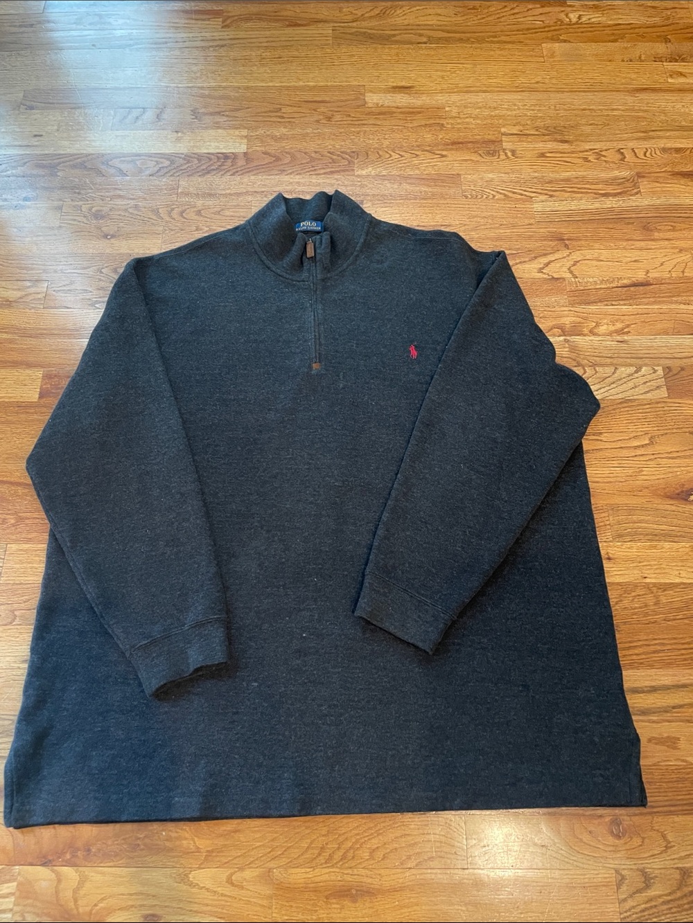 Polo by Ralph Lauren Men's Charcoal Zip Mock-Neck Sweater with Red Pony